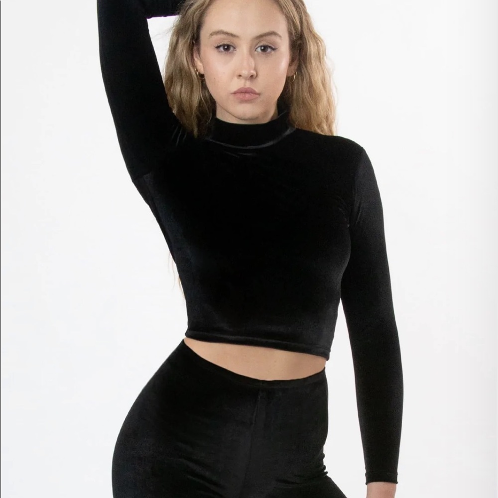 Los Angeles Apparel VELVET FITTED MID-LENGTH MOCKNECK TOP - XS